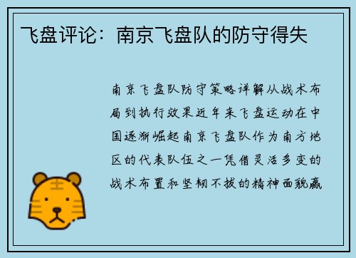 飞盘评论：南京飞盘队的防守得失